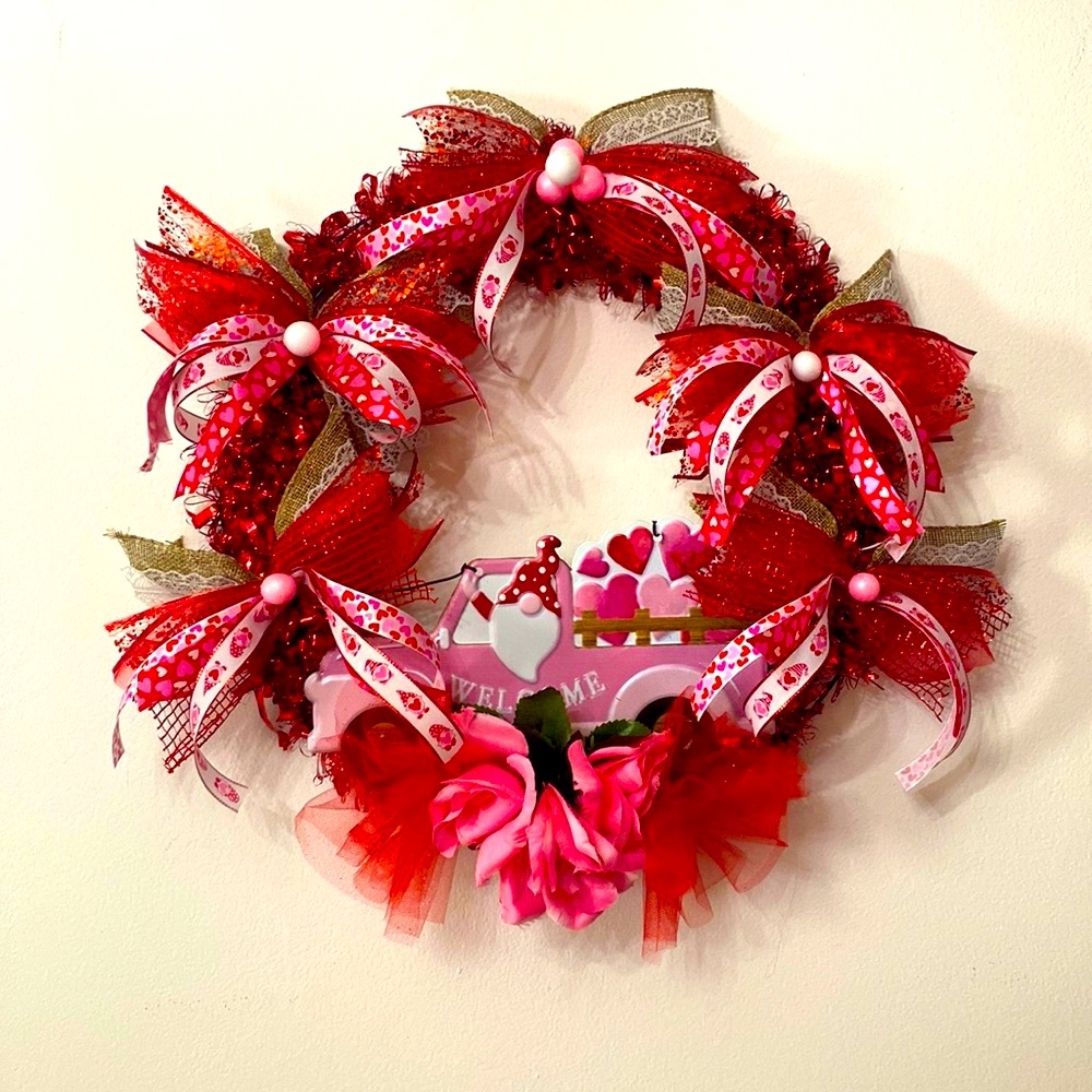 Valentine’s Day Gnome Ribbon Wreath